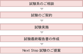 試験系のご相談>試験のご契約>試験実施>試験最終報告書の作成>Next Step 試験のご提案