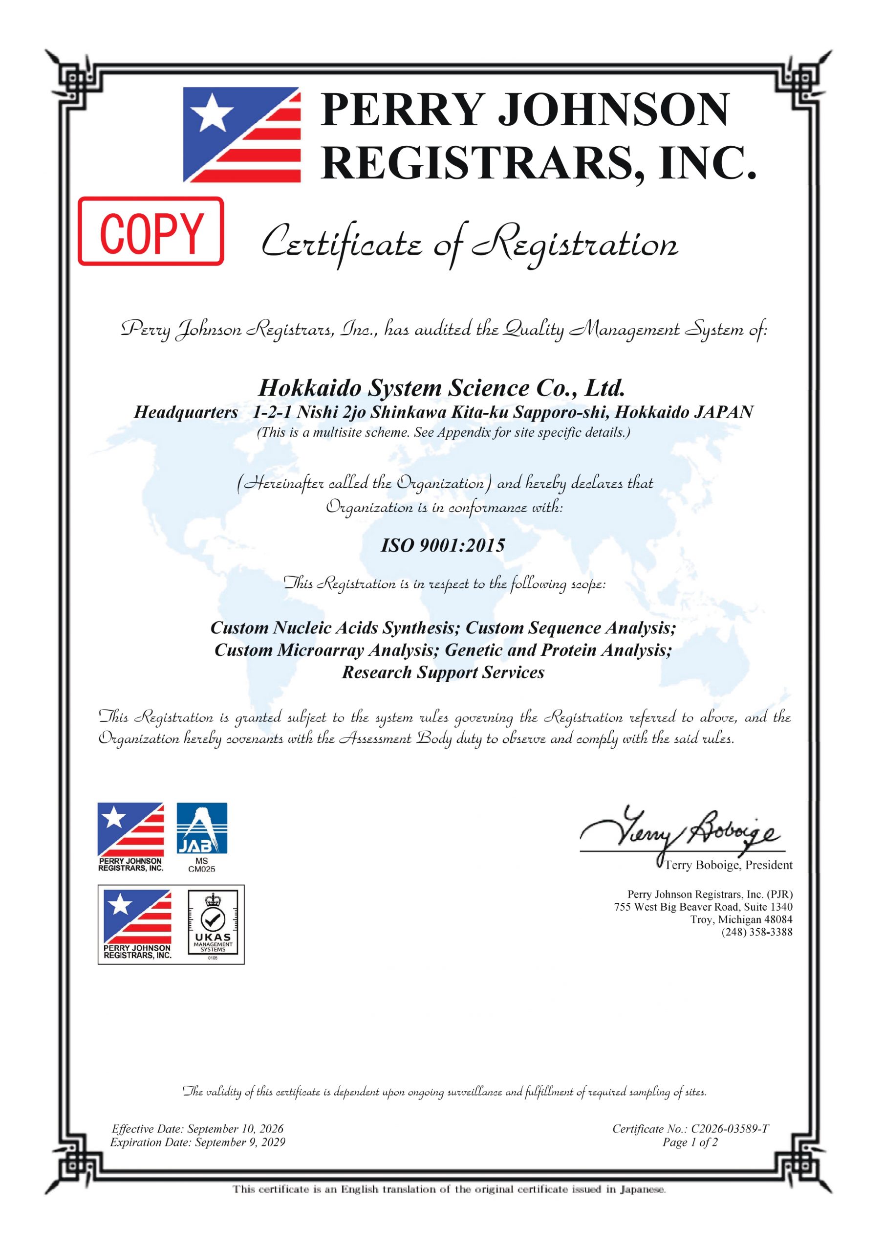 ISO Certificate of Registration